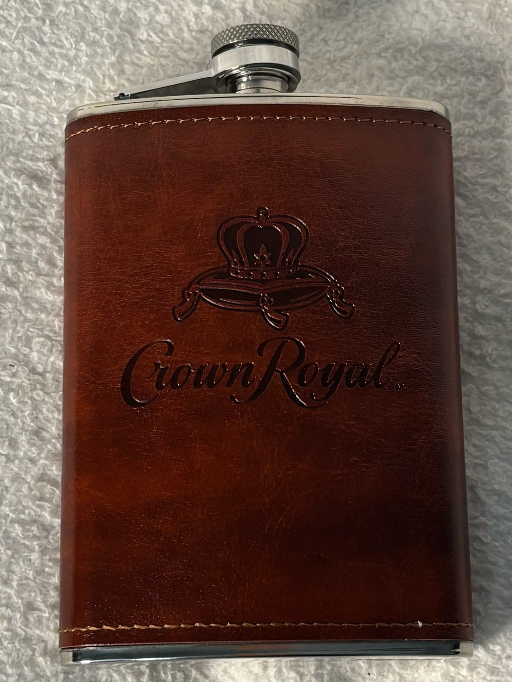 Crown Royal Brown Leather Pocket Flask - Men’s Stainless Steel Hip Flask